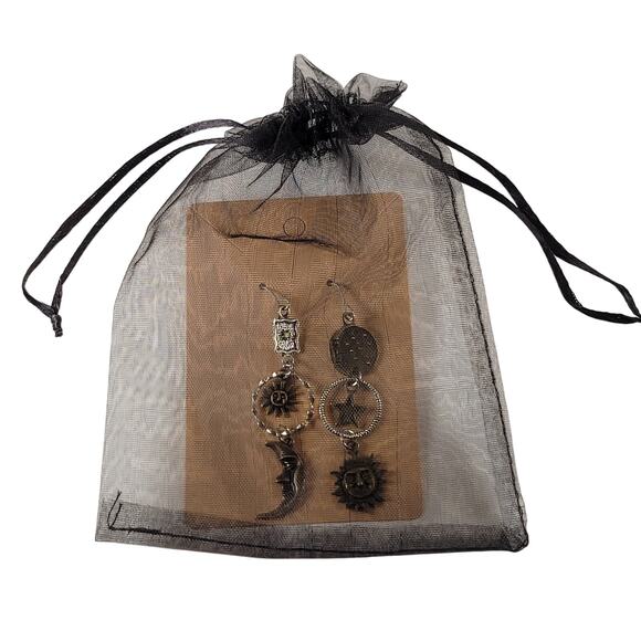 Sun Moon Star Dangle Earrings Celestial Bronze Silver Tone Drop Boho Jewelry - Picture 10 of 10